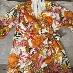 Express Floral Wrap Dress - Orange, Pink, White